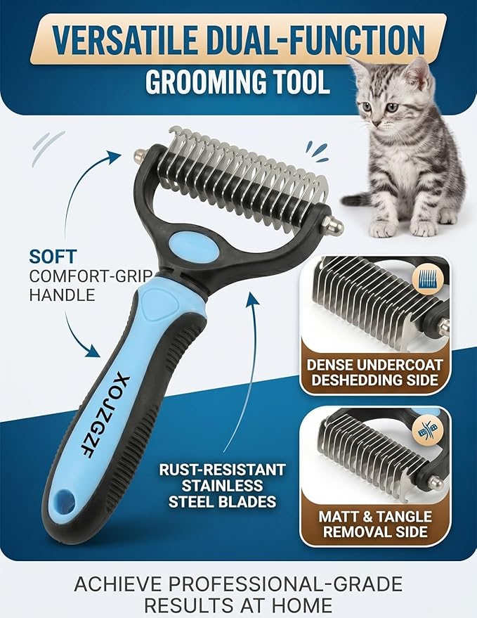 Professional Deshedding Tool for Dogs & Cats, Pet Pro Grooming Tools, Indoor Cat Double-Sided Brush Rake, Pets Hair Remover Shedding, Long Haired Dog Brushes, Undercoat Combs Supplies(Pink-S)