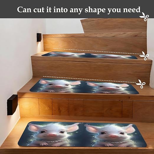 Animal Cute Pig Stair Treads for Wooden Steps Indoor Washable Staircase Carpet 1PCS 30"x7.8" Stair Step Treads Non-Slip Staircase Covers Peel and Stick Safety Mat for Kids Elders Pets