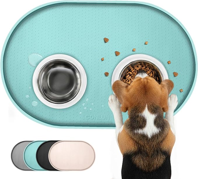 Conlun Silicone Dog Food Mat,1/2 Inch Raised Edges Waterproof Rubber Pet Feeding Mat for Dog and Cat, Anti-Slip Pet Bowl Mat,Dishwasher Safe