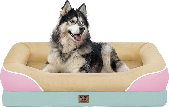 Chez Paw Orthopedic Extra Large Dog Bed - XXL Washable Giant Pet Couch Sofa with Removable Cover Waterproof Bolster for Large Size Dogs, 45x35