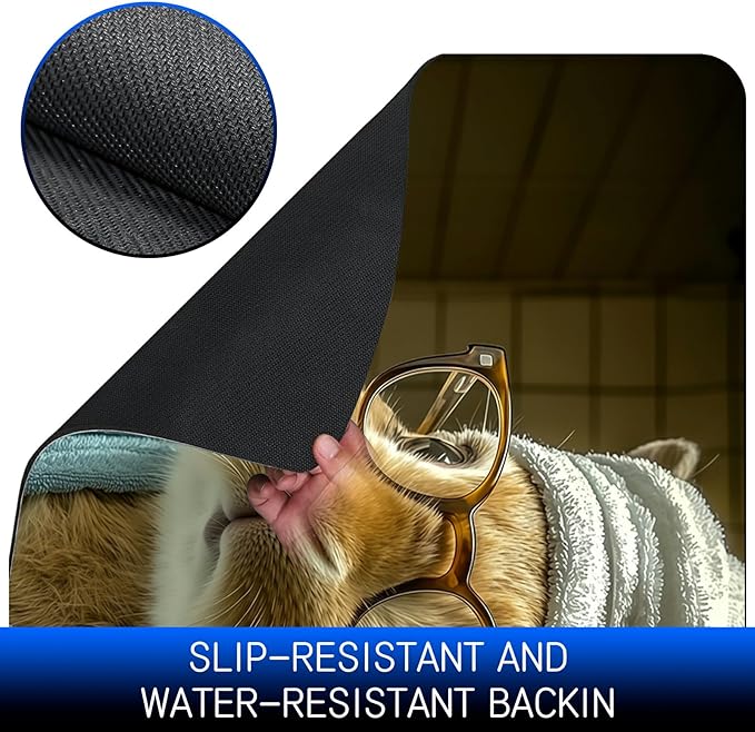 Dog Food Mat, 19.6" x 23.6" Absorbent Pet Feeding Mat for Food and Water, Waterproof Diatom Mud Pet Placemat with Non-Slip Rubber Backing, Easy Clean Cat Bowl Mat for Floors - Glasses Rabbit
