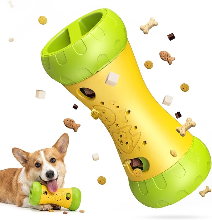 Treat Dispensing Dog Toy, Dog Puzzle Toys for Small Medium Large Dogs, Mental Stimulating Stepless Adjustable Slow Feeder, Boredom Relief Interactive Puppy Enrichment to Keep Them Busy Yellow Gift
