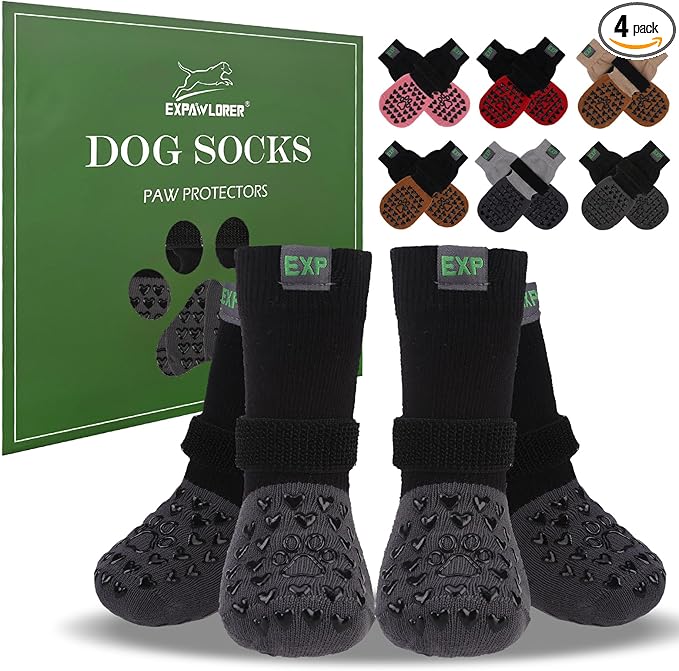 EXPAWLORER Anti Slip Dog Socks to Prevent Licking Paws - Dog Shoes for Hot Pavement, Pet Boots & Paw Protectors, Booties for Hardwood Floors, Small Medium Large Senior Dogs