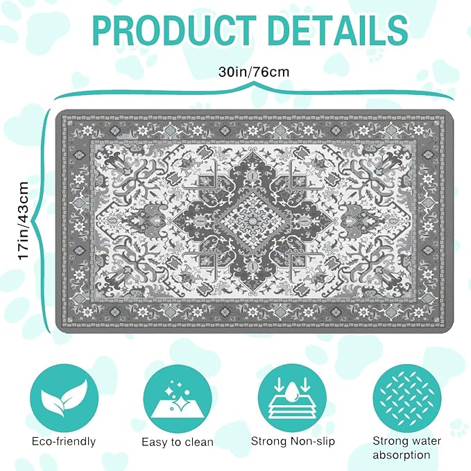 Pet Feeding Mat for Floors Waterproof Dog Mat for Food and Water Absorbent Quick Dry Non Slip mat for Cat Bowls