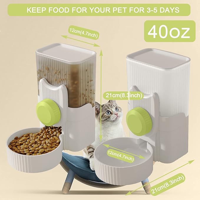 Lemtrflo Rabbit Feeder for Cage,Hanging Automatic Cat Feeder and Water Dispenser,Ferret Cage Accessories,Food Water Bowl for Cats Rabbit Guinea Pig Cages(Cage Grid Spacing Over 1.2'')