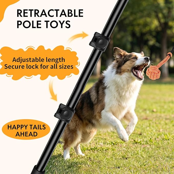 Flirt Pole for Dogs Heavy Duty – 40" Extendable Aluminum Alloy Dog Teaser Pole for Large, Medium & Small Dogs, Dog Training Stick Toy for Exercise & Training, Includes 4 Replaceable Lures