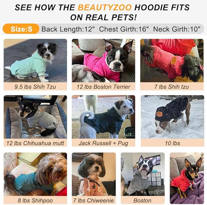 BEAUTYZOO Small Dog Hoodie Sweater with Pockets, Dog Clothes for Small Medium Dogs Boy Girl, Waffle-Like Laminated Cotton Pet Coats with Hat and Leash Hole, Purple S