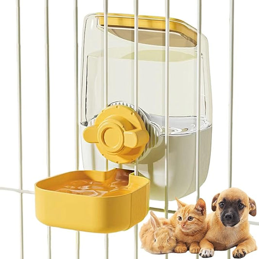 35oz Rabbit Water Bottle, Pet Hanging Automatic Water Dispenser for Small Animal Ferret Guinea Pig Chinchilla Dog Cat (Cage Grid Spacing 1.2''-2.1'') (Yellow)
