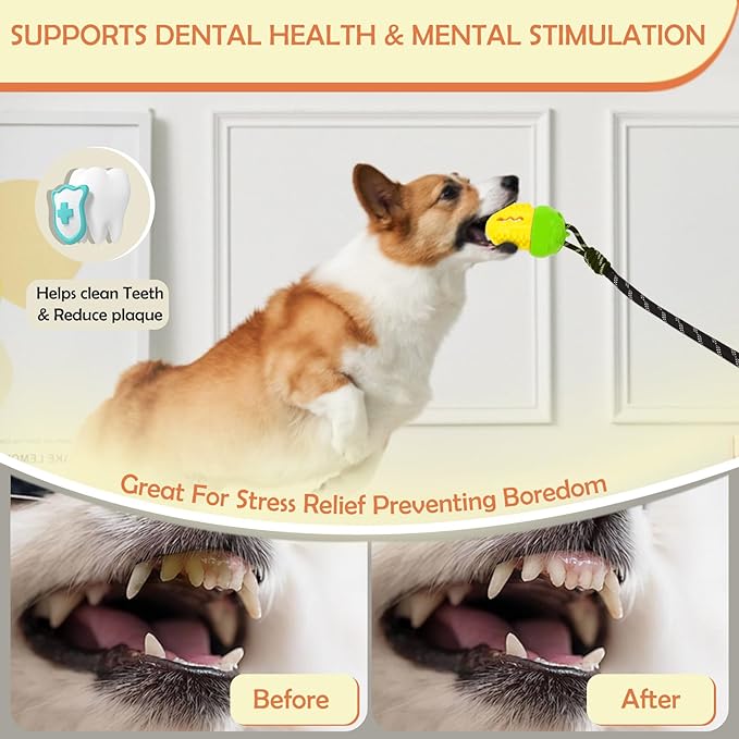 Dog Enrichment Toy with Strong Suction Cup, Treat Dispensing Dog Puzzle Toy for Small & Medium Dogs, Interactive Tug Toy, Mental Stimulation, Boredom Relief & Dental Cleaning,Green Yellow