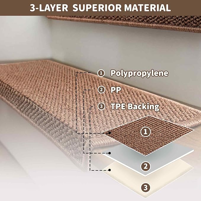 Brakki Bullnose Carpet Stair Treads, Non Slip Stair Treads for Wooden Steps Indoor, Stair Runner, Soft Stair Rugs for Pets, Edging Stair Protectors, Washable, 29.5"x9.5"x1.5" 2pcs, Camel Brown