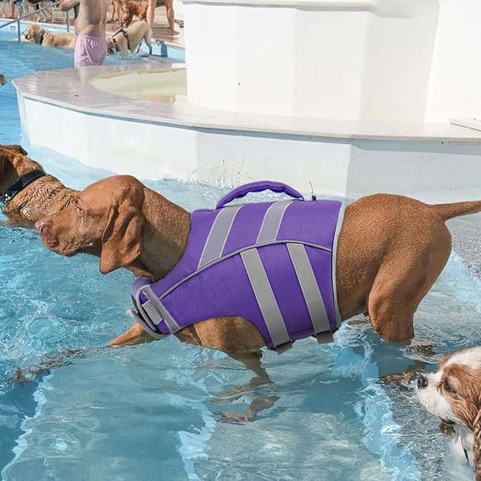 Kuoser Dog Life Jacket with Reflective Stripes, Dog Life Vest for Swimming Boating, Adjustable Pet Lifejackets with High Flotation, Doggie Swimsuit for Small Medium Large Dogs