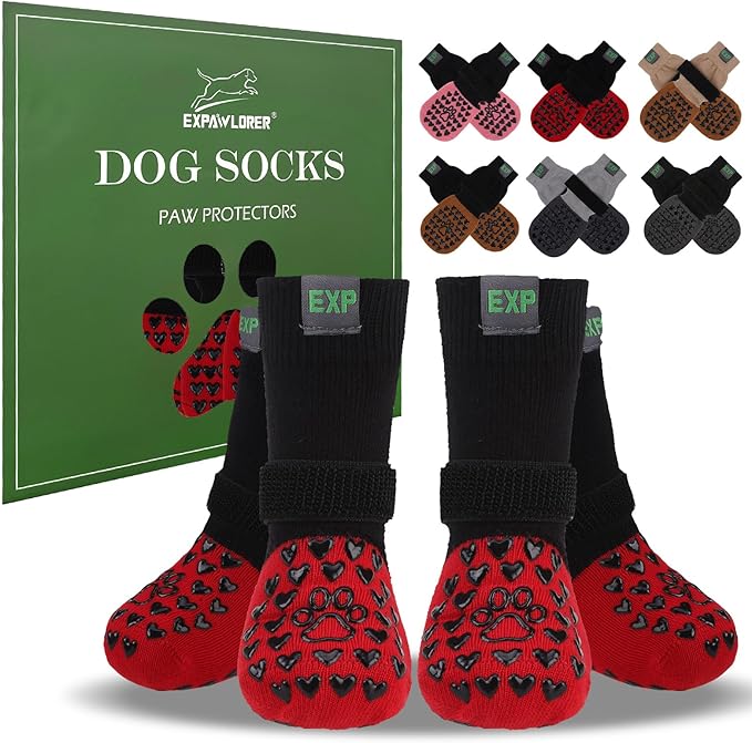 EXPAWLORER Anti Slip Dog Socks to Prevent Licking Paws - Dog Shoes for Hot Pavement, Dog Boots & Paw Protectors, Dog Booties for Hardwood Floors, Small Medium Large Senior Dogs