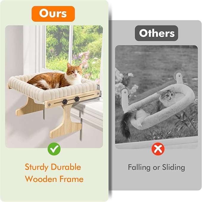 XiaZ Cat Perch for Window Cats Hammock Indoor Bed for Window Adjustable Wooden Frame Bird Watching Sunbathing Space-Saving Single Layer 18 * 16 * 9.4inch (Small Breeds Recommended)