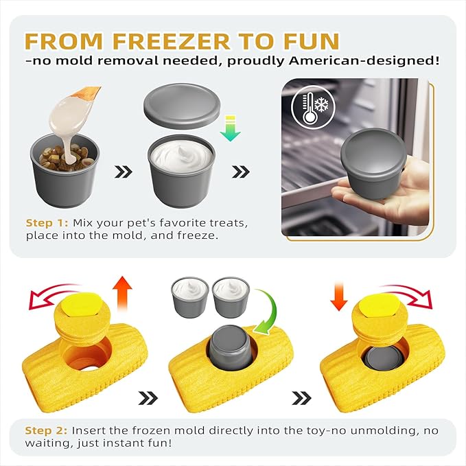 Dog Frozen Treat Toys to Keep Them Busy - Interactive Dog Puzzle Toys with Frozen Mold, Indestructible Aggressive Chew Toys for Large Dogs, Food Grade-Easy to Clean-Reduce Anxiety-Safe Chewing-Yellow
