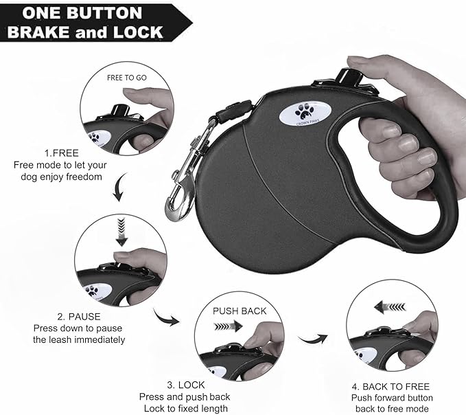 13 ft Retractable Dog Leash for Large Dogs up to 26 lbs,Tangle-Free Nylon Tape,Black S