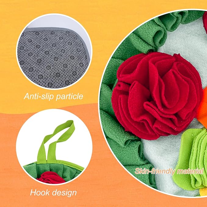 Slip-Free Dog Snuffle Mat, Dog Feeding Mat Slow Feeder with Hanging Ropeand Relieve Stress, Snuffle Mat for Dogs Rabbits Hamsters to Improve Digestion (Three Flowers)