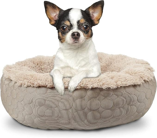 HACHIKITTY Dog Donut Round Calming Bed, Fluffy Dog Bed for Medium Large Dogs, Cooling Warming Soft Dog Cushion Bed, Double Sided Available Dog Bed with Warm & Cool Sides(24"x24"x7", Taupe)