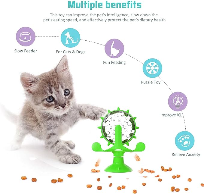 Interactive Cat Treat Leaking Toy for Small Dogs Original Slow Feeder Funny Dog Wheel Pet Products Accessories, Cat Treat Dispenser Toy Interactive Puzzle (Green)