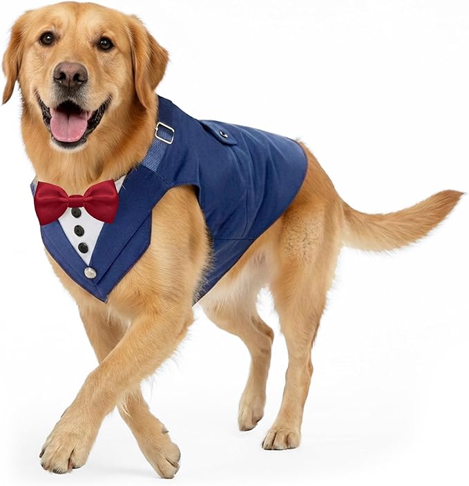 AVERYDAY 2 Pcs Dog Tuxedo & Bandana Set, Dog Suit Costume with Bowtie for Wedding Outfit, Pet Tux Harness with Leash Ring for Party Birthday Christmas, Formal Wear for Small Medium Large Breed