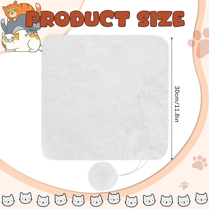 Abbylike 3 Pack 11.8 Square Cat Dog Bed Cushion Pad Mat Faux Rabbit Fur Pet Bed with Ball Anti Slip Soft Washable Cat Tree Tower Replacement Cushion Pad for Crate Cage Carrier Window Perch, White