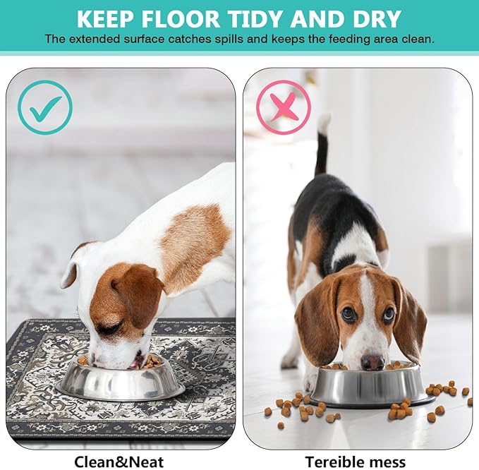 Pet Feeding Mat for Floors Waterproof Dog Mat for Food and Water Absorbent Quick Dry Non Slip mat for Cat Bowls