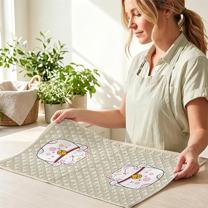 2 Pcs Cute Cat Kitchen Towels 14x24 Inch, Adorable Cats Waffle Hand Towels for Kitchen Home Farmhouse, Cat Lover Gifts for Cleaning Drying Wiping Tasks Dish Cloth Tea Towel Housewarming Gifts