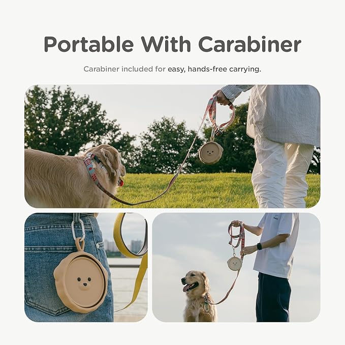 Silicone Collapsible Dog Bowl for Travel,Premium Food-Grade Silicone, Portable Water Bowl for Dogs Cats, Foldable Food Water Bowl, Walking, Carabiner, BPA Free, Dishwasher Safe (Ivory)