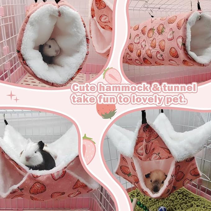 EAEDMY Rat Ferret Hammock Toys Cage Accessories, Guinea Pig Hideout Tunnel, Warm Bed for Rat Ferret Guinea Pig Sleep Hide and Play (4.Hammock)