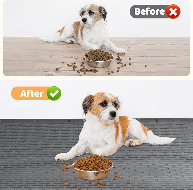 Dog Food Mat, Extra Large 40" x 40" Silicone Pet Feeding Mat with Raised Edge Pet Placemat for Small, Medium, and Large Pets Non-Slip, Easy to Clean (Dark Grey)