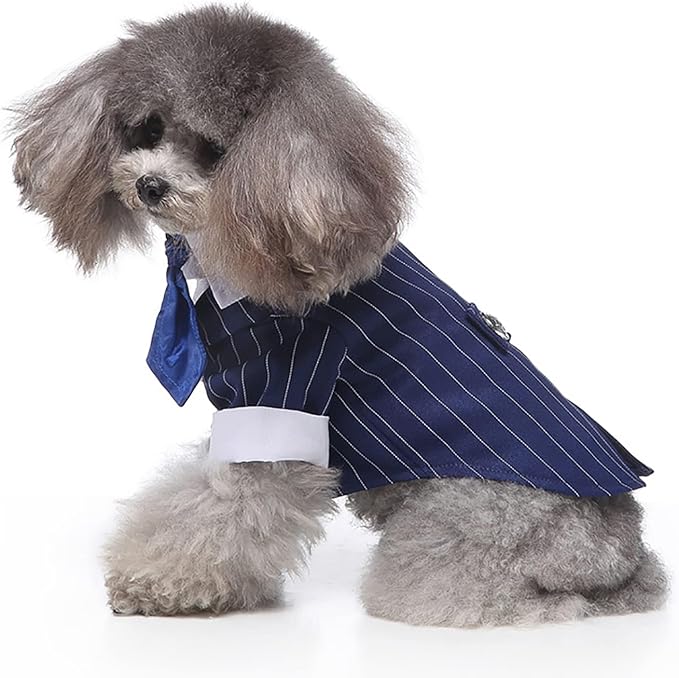 QBLEEV Dog Tuxedo Suit with Bow Tie, Formal Black & White Striped Dog Costume Outfit, Doggy Tux Prince Dress for Wedding Party Birthday Holiday, Elegant Dogs Attire for Golden Retriever Husky Border