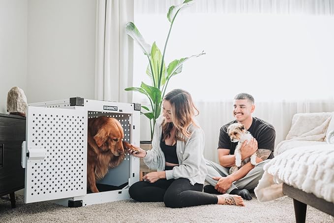 Impact Indestructible High Anxiety Dog Crate for XXL Dogs - Heavy Duty Escape Proof Indoor Dog Kennel with Powder-Coated Aluminum - Ideal for Escape Artists (Gray, 48" (48.5" L x 27" W x 33" H)