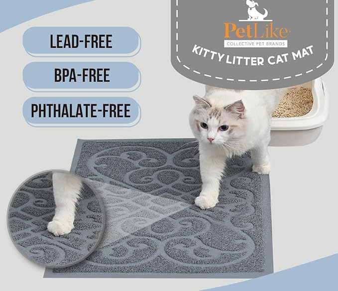 PetLike 2pk 30x18 inch Cat Litter Box Mat, Thick Kitty Litter Trapping Mat, Durable,Waterproof &Washable with Non-Slip Backing, Soft on Kitty Paws and Easy to Clean, BPA Free