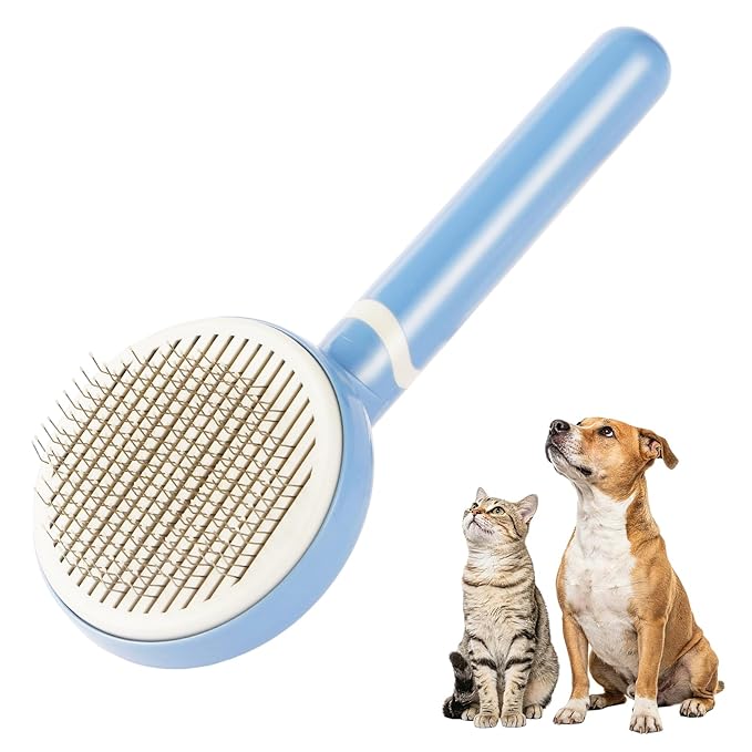 One-Click Self Cleaning Slicker Brush for Dogs & Cats, Gentle Round Pins Deshedding Tool for Long & Short Hair