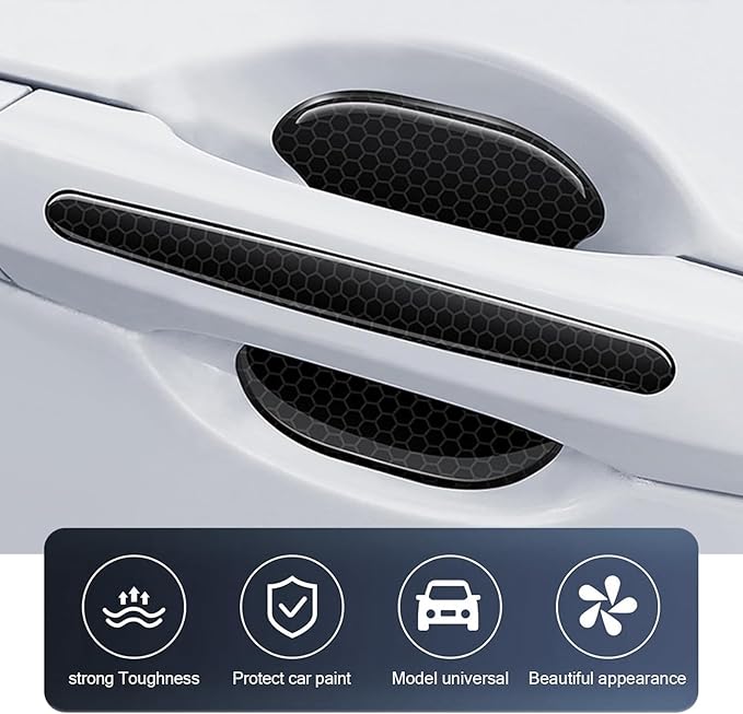8 PCS Car Door Handle Sticker, Self-Adhesive Reflective Auto Paint Scratch Protector, Flexible Anti-Bumping Door Bowl and Handle Protector, Universal for Most Cars (Black)