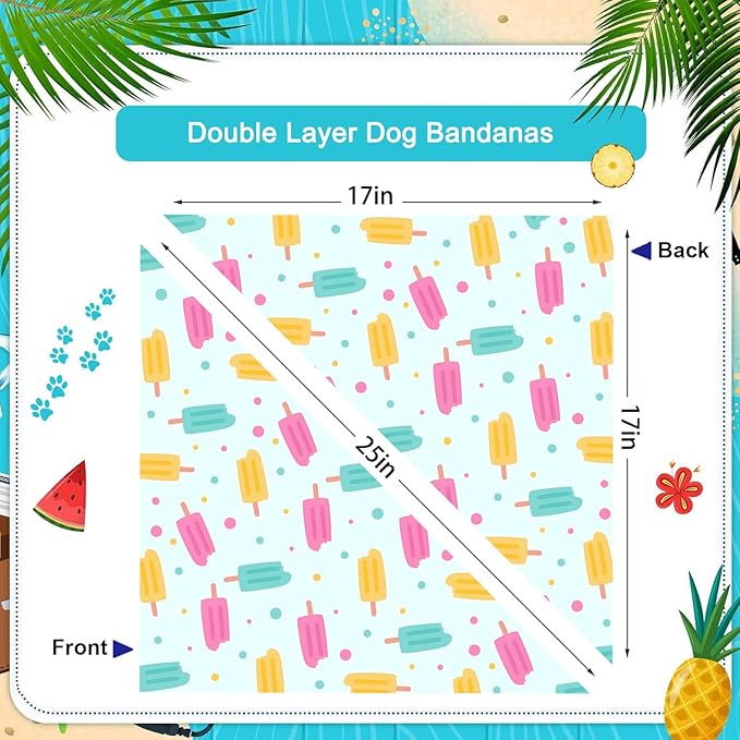 Summer Dog Bandanas Hawaiian Triangle Scarf Kerchief Set for Dogs Pet Costume Accessories, Blue & Yellow