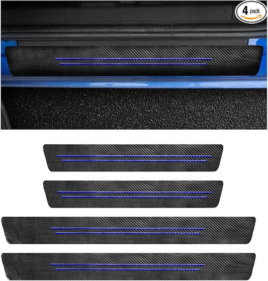 4 PCS Car Door Sill Protector, Waterproof Carbon Fiber Style Car Door Entry Guard Sill Protector, Anti-Scratch Door Threshold Strips Stickers for Most Vehicles, Car Accessories (Blue-4pcs)