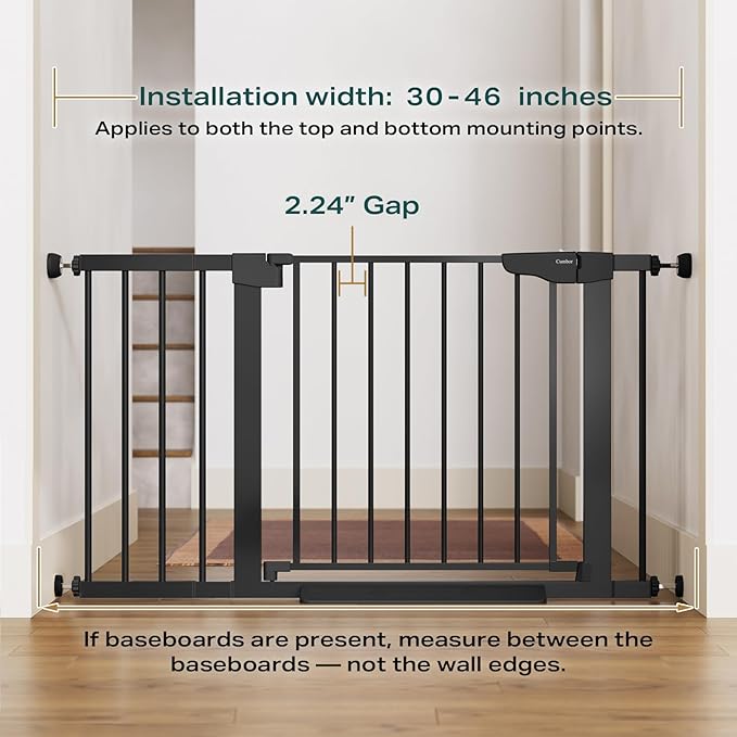 Cumbor 2 Pack 30-46" Baby Gate for Stairs, Mom's Choice Awards Winner-Auto Close Dog Gate for doorways, Easy Install Pressure Mounted Pet Gates Indoor, Easy Walk Thru Wide Safety Gate for Dog, Black
