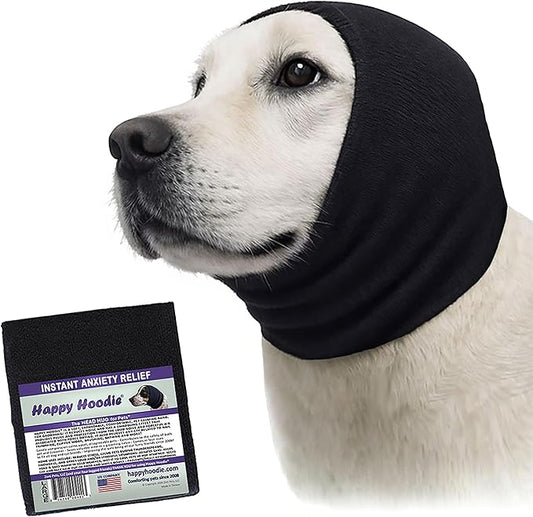 Happy Hoodie The Original Dog & Cat Calming Band - American Brand - Anxiety Relief/Noise Protection - Grooming - Thunder - Fireworks (Large, Black) - Since 2008
