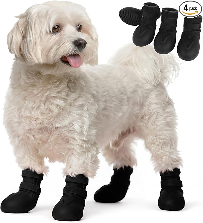 Dog Rain Boots Waterproof, 4PCS Dogs Shoes Non Slip Dog Boots & Paw Protectors, Easy On Rubber Doggie Booties Pet Shoes for Hot Pavement Snow Rain, Dog Rainboots for Small Medium Large Dogs, Black M