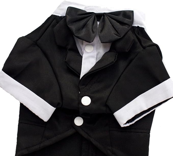 GabeFish Pets Wedding Jackets Suit for Dogs with Bow Tie Puppy Cat Formal Clothes Shirt Tuxedo (Black, L (Chest 17.3in/44cm)