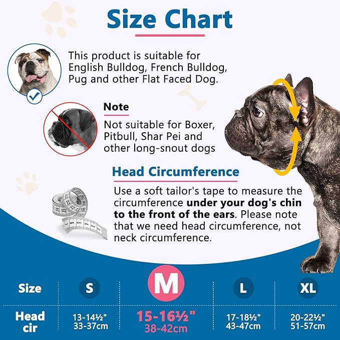 BARKLESS Short Snout Dog Muzzle, Soft Silicone Flat Faced Muzzle for French Bulldog Shih Tzu and Pug for Biting Chewing Licking and Grooming, Allows Panting (M, Hot Pink)