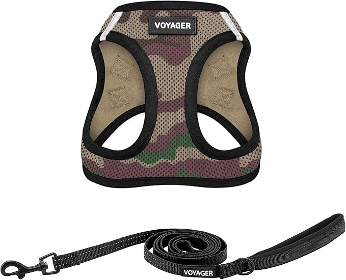 Best Pet Supplies Voyager Step-in Air All Weather Mesh Harness and Reflective Dog 5ft Leash Combo with Neoprene Handle, for Small, Medium and Large Breed Puppies - Set (Army/Black Trim), XX-Small