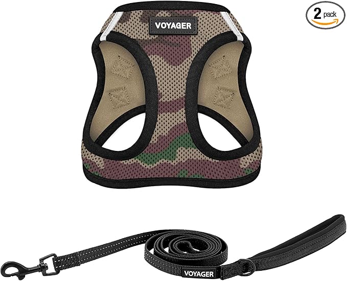 Best Pet Supplies Voyager Step-in Air All Weather Mesh Harness and Reflective Dog 5ft Leash Combo with Neoprene Handle, for Small, Medium and Large Breed Puppies - Set (Army/Black Trim), X-Small