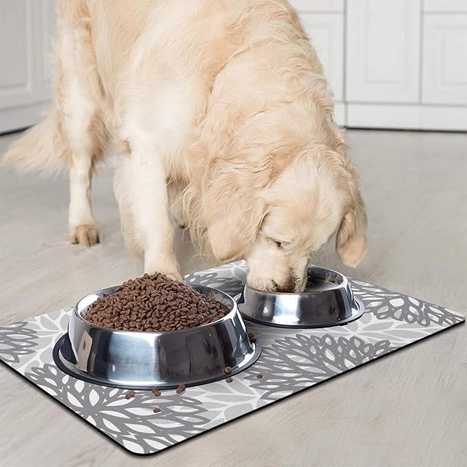 Dog Food Mats for Floors, Absorbent and Quick-Drying Pet Cat Food Mat,Anti-Fouling and Easy-to-Clean Pet Feeding Mat,Dog Bowl Mat for Messy Drinking Water Bowls.12x20, Bohemia Dahlia Floral Style