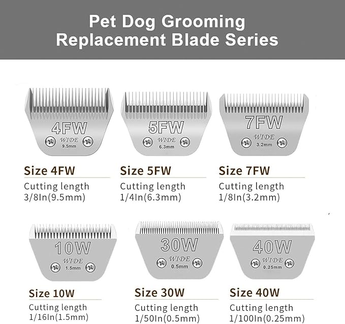 3PCS Wide Blades for Dog Grooming Blades Compatible with Andis,Oster A5,Wahl km10 Dog Clippers Stainless Steel Blades for Animal Dog,Cat,Horse,Silver Size #10W+30W+5FW