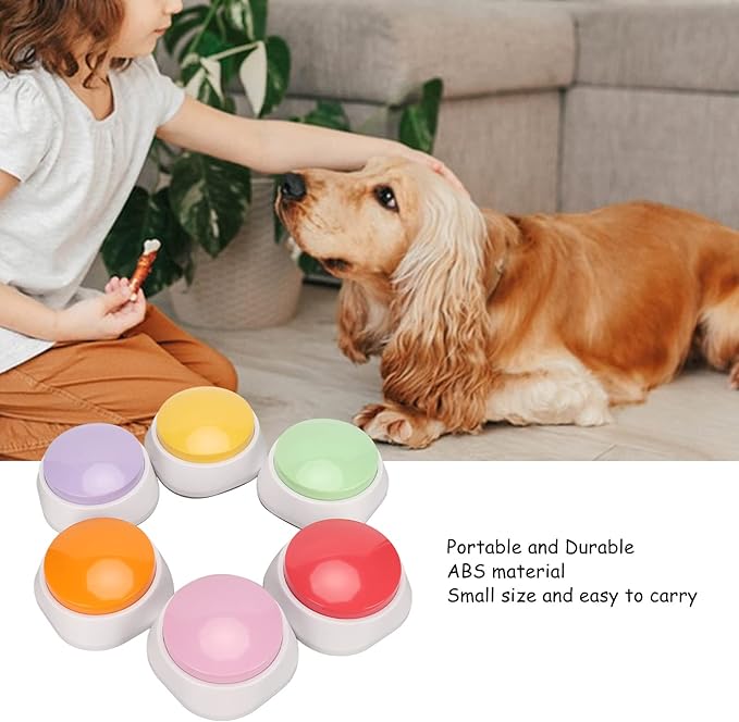 6 PCS Voice Recording Button, Dog Buttons, Communicati Recordable Dog Talking Buttons Set, Dog Buttons for Communication, Pet Command Buttons for Training Cats Dogs