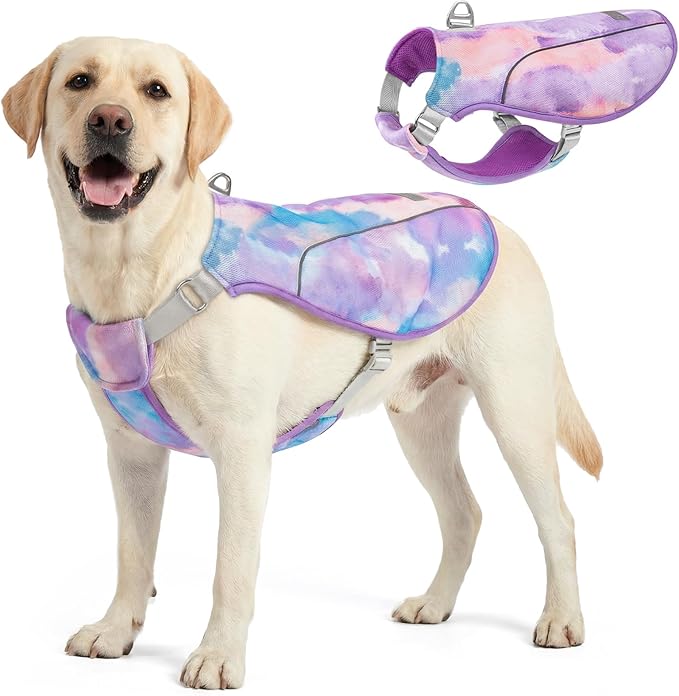 KYEESE Dog Cooling Vest, Breathable Mesh Dog Cooling Shirt for Large Dogs with D-Ring, Sun Protection Reflective Dogs Cooler Jacket with Adjustable Buckle for Summer Hiking Walking, Purple, 2XL