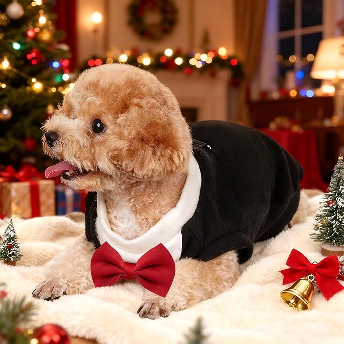 Dog Suit with Bow Tie Pet Tuxedo for Small Medium Dogs Cats Formal Clothes Puppy Outfits for Halloween Wedding Birthday (Black, Large)