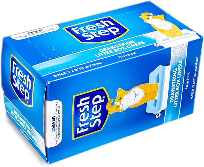 Fresh Step Jumbo Drawstring Cat Litter Box Liners Scented Heavy Duty Kitty Litter Bags X-Large Oval or Rectangle Pans Easy Lift Out Cleanup 36 x 19 IN 15 Count 12 Pack Scented Bulk Multi-Pack