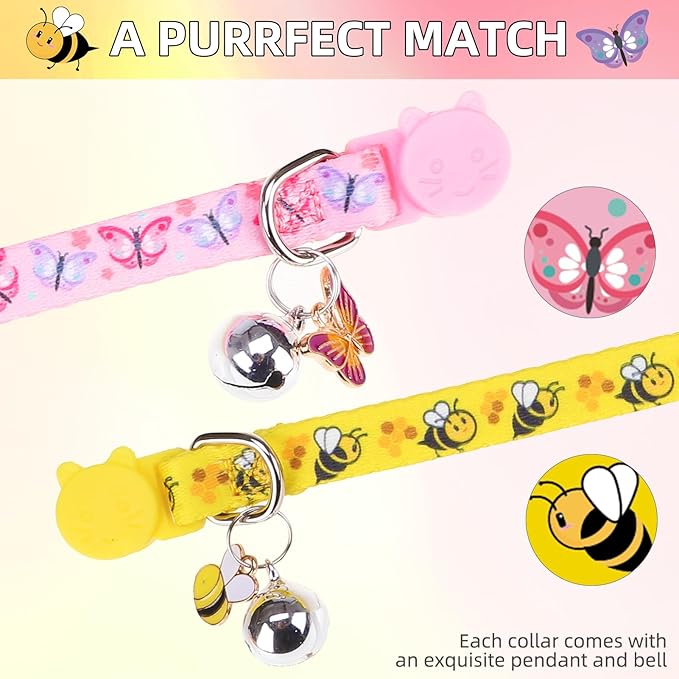 PUPTECK Cat Collar Breakaway with Bells, Kitten Collar Outfit Adjustable for Girl Boy Small Pet Puppy Bunny, Cute Costume Accessory with Safety Release Buckle (Insect)